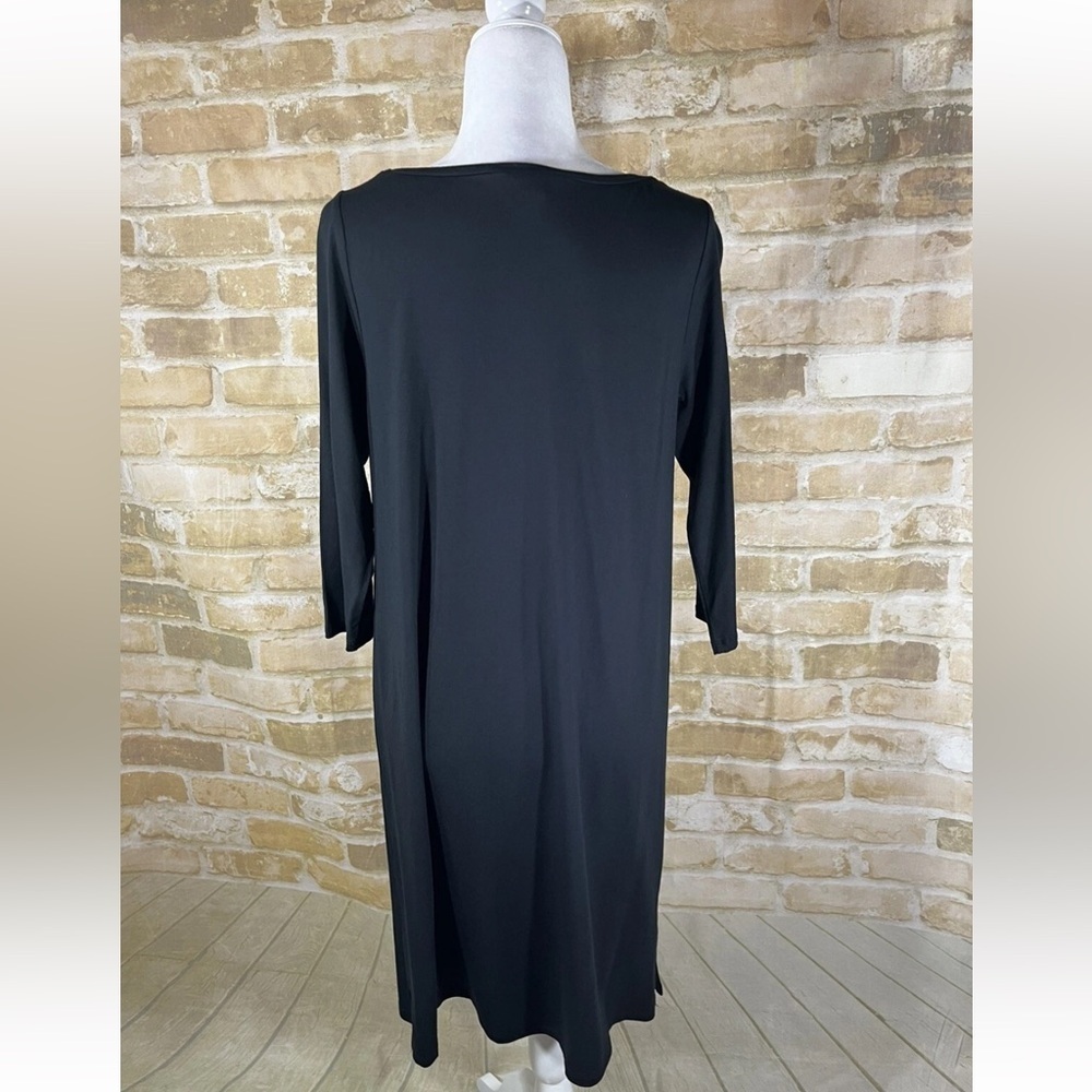 J. Jill Wearever Collection Black Front Seam Midi Dress 3/4 Sleeve Large - Picture 5 of 8